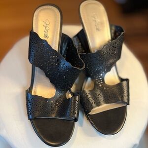 Jaclyn Smith Black Perforated Mules